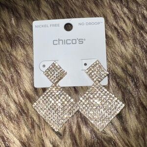 NWT Chico's Gold Pave Square Drop Earrings